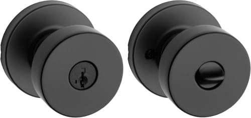 Image of Kwikset Pismo Entry Door Knob with Lock & Key, Secure Keyed Handle Exterior, Front Entrance and Bedroom, Matte Black, Pick Resistant SmartKey Rekey Security and Microban (Pack of 12)