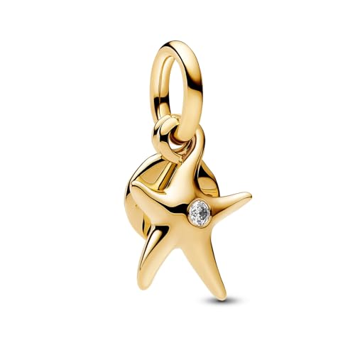 Pandora Moments 763892C01 - Ciondolo a forma di stella marina, in argento sterling placcato oro 14 carati, con zirconi, compatibile con Me e Moments, 4,4x14,3x10 mm, Argento sterling, Zirconia cubica