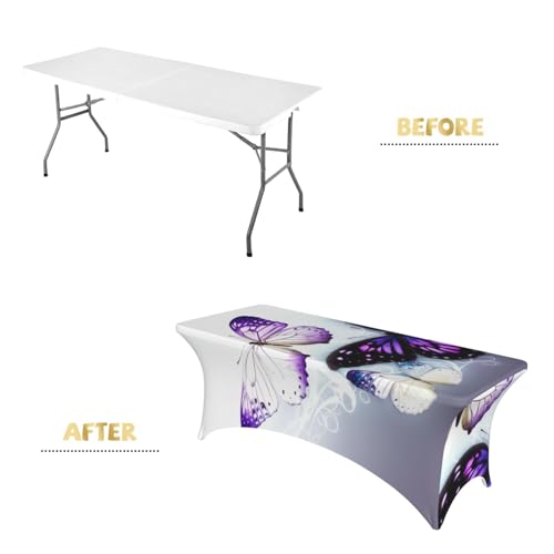 Nappe de table extensible élasthanne motif papillons violets - 5