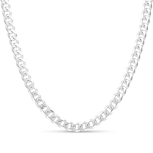 Italian 925 Sterling Silver Heavyweight Curb Cuban Necklace For Men, Thick Heavy Necklaces In Solid Sterling Silver, Mens Link Chain and Bracelet 6.75MM -9MM