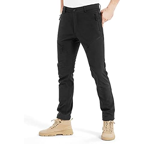 KUTOOK Cargo Work Hiking Trousers Mens Combat Multi Pockets Thermal Fleece Pants for Men Waterproof Cycling Casual Walking Tactical Ski Military Softshell Outdoor Mountain Bike Black L Cover