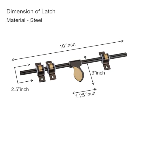 Image of COMPASS Paan Stainless Steel Heavy Single Door Fitting Accessories Full Set /Kit (1 Aldrop, 1 Latch, 2 Handles, 1 Tower Bolt and 1 Door Stopper | 10 inch | Vintage Finish