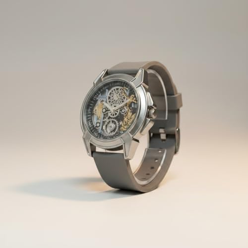 Image of Shree Ram Skeleton Watch, Ayodhya Mandir Theme, Mechanical Look Quartz, Stainless Steel Metal Bracelet, Round Dial with Deity Engraving for Man and Boyes