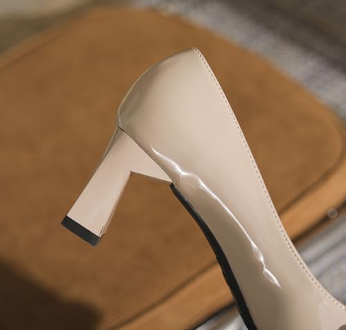 YooPrettyz Women Chunky High Heels Patent Leather Pumps Comfort Dress Retro Closed Pointed Toe Party Shoes3