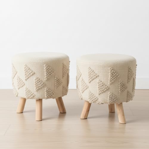 Image of APRODZ Printed Ottoman Stool Upholstered Foam Cushioned Pouffes for Living Room | Puffy Muddha Stool for Footrest & Sitting, Velvet Pouf Stool, Furniture for Home Decor, Office Set of 2(Cream)