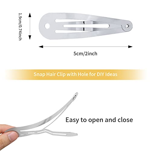 100 Pack Bulk 2 Inch 5 CM Small Metal Snap Hair Clips With Hole Silver Barrettes Hairpins Clips Thin Fine Bang Hair Holder Craft DIY Hair Accessories for Women Girl Kids Toddlers Baby - Image 3
