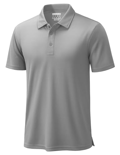 TACVASEN Mens Polo Shirts Short Sleeve Dry Fit Performance Breathable Golf Shirt with Collar Tennis Casual Business Work LightGrey, 2XL