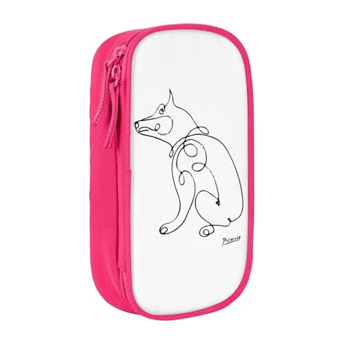 パブロ・ピカソ 犬の絵ペンケース 筆箱 文具ケース おしゃれ 筆袋 鉛筆ケース 鉛筆のサック 中高校生 軽量 収納バッグ 学生 子供 誕生日 入学ギフト 大容量 ダブルレイヤーPink