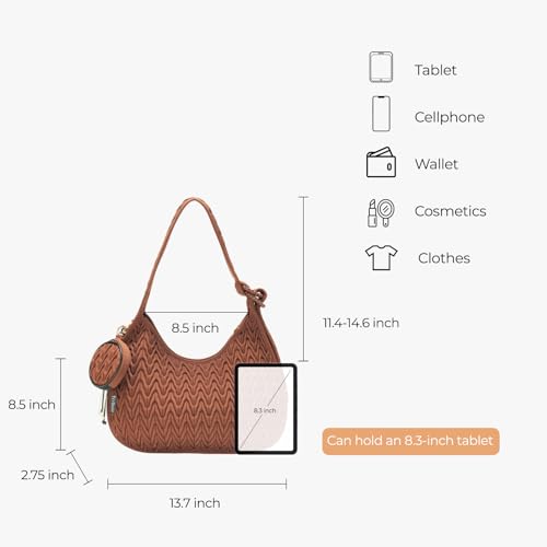 Brown Quilted Handbag Hobo - Wave Texture with Detachable Round Coin Purse & Knotted Handle, Women's Shoulder Bag Chic Everyday Organizer2