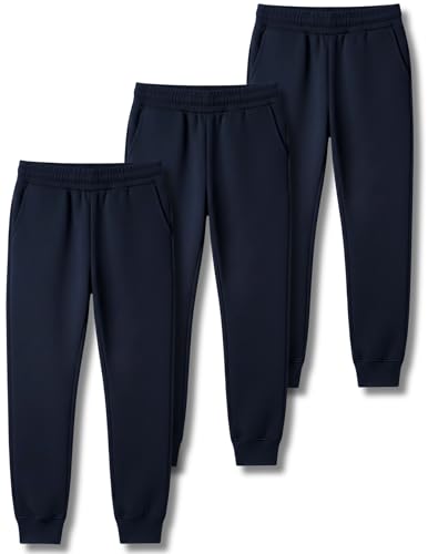3 Pack Boys Lightweight Jogger Pants Youth Athletic Sweatpants Kids Toddlers Clothes Apparel (Set 7 Small) Navy
