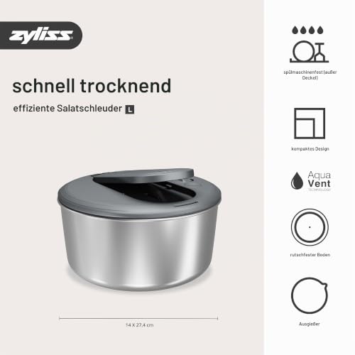 Zyliss Swift Dry Salatschleuder Edelstahl 6L, Pump-Mechanismus & Stopptaste – Ansicht 6