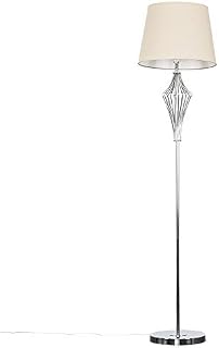 Modern Polished Chrome Metal Wire Geometric Diamond Design Floor Lamp with a Navy Blue Tapered Shade - Complete with a 6w LED GLS Bulb [3000K Warm White]