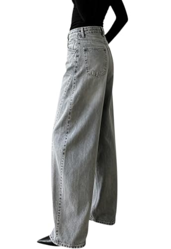 Image of Women's Straight Leg Jeans High Waisted Wide Leg Stretchy Baggy Denim Pants