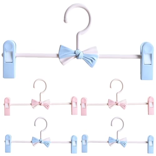 QUMIIRITY Perchas para Pantalones de Plástico Antideslizantes con Clips Ajustables, 5 Unidades en Colores Rosa y Azul, Colgador Multifuncional para Ropa Infantil y Hogar, Soporte Resistente