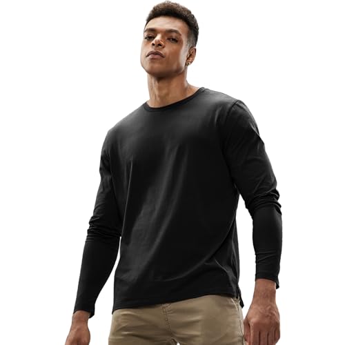 MIER Men's Long Sleeve Shirts Soft Stretch Combed Cotton Tees Crew Neck Classic Fashion Casual T-Shirt3