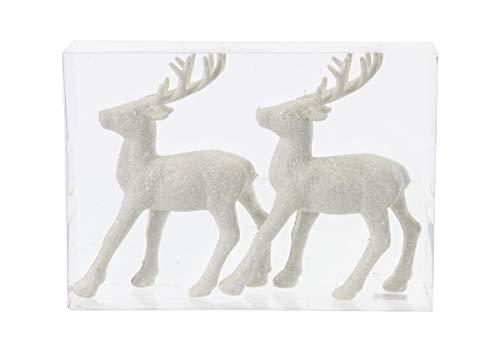 unbekannt Hirsch Figur 12 cm mit Glitzer 2 Stück Weiß Dekofiguren Winter Tischdeko Weihnachtsdeko Dekohirsch