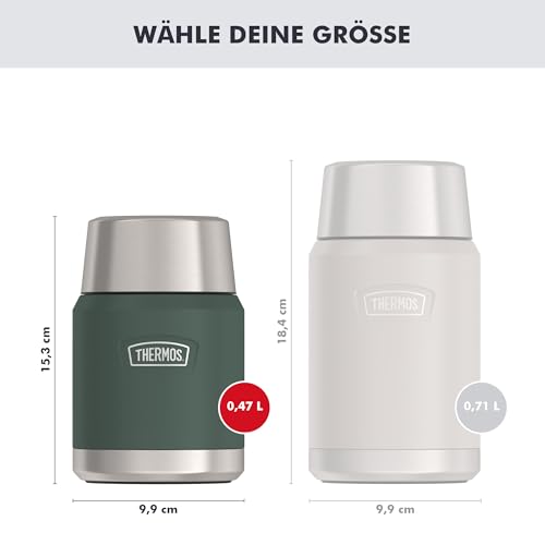Thermos ICON Thermobehälter für Essen grün 0,47l - hält Speisen 10h heiß & 24h kalt, Edelstahl, absolut dicht, mit klappbarem Löffel, BPA-frei 5