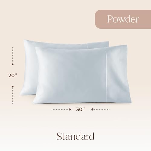 Image of 100% Organic Cotton Pillow Cases Standard Size Set of 2-100% Cotton Pillowcases GOTS Certified 300 Thread Count - Naturally Cooling Comfortable Breathable & Soft Pillow Cases (Powder Blue, Standard)