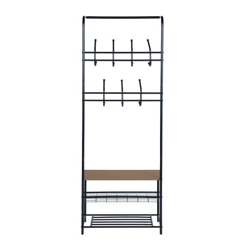 Aybihous3 Clothes Rack Heavy Duty Metal Garment Rack Small Clothing Rack With Bottom Shelves For Bedroom, Walnut & Black #TOP4