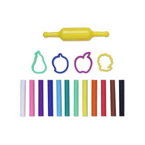 Image of Kores Modelling Clay Set (150g) | 12 Colours + 4 Shape Moulds + 1 Roller | Soft & Flexible | Never Dries, Never Hardens | Scented, Non-Toxic | Kids Craft & DIY Art