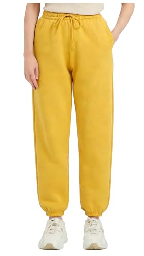 Tronjori Womens High Waisted Pull on Baggy Fleece Lined Sweatpants Fall Winter Athletic Joggers Lounge Trousers Cinch Bottom(XL Yellow)