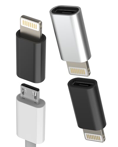 Adaptador micro USB de tuerca a conector Lightning (3 unidades) para iPhone 14 13 12 11 Pro Max 7 8 para Apple MFi Certified Android Cable de carga de datos Lightning Jack Cargador Convertidor para