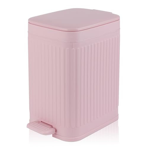 Image of rejomiik Small Bathroom Trash Can with Lid Slim Soft Close Garbage Can Step Wastebasket Container Trash Bin for Office Bedroom Kitchen Living Room 1.9 Gallon Pink