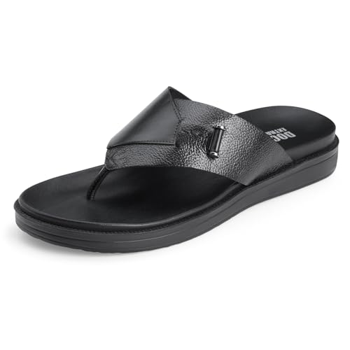 Image of DOCTOR EXTRA SOFT Men's Classic Casual Original Leather Thong Black /Brown Sandals /Chappals with Memory Foam Cushion| Stylish & Non-Slip|Comfortable & Lightweight |Flip flops Slippers Gents & Boys F-2