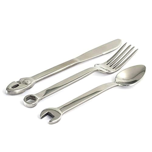WRENCHWARE – LARGE 3-piece Silverware Set Tool Fork, Knife and Spoon + Silverware Case Storage - Unique Novelty Flatware & Cutlery Set - Kitchen Utensil Set is a Greata Gift & Conversation Piece