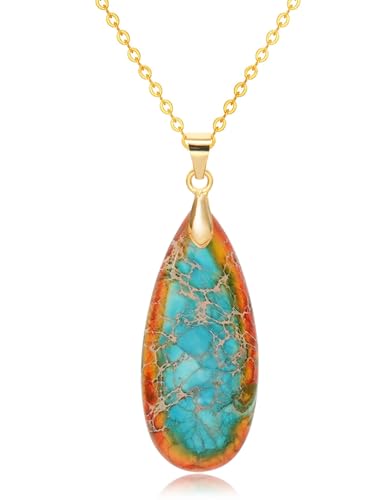Stone Necklaces for Women Teardrop Gemstone Pendant Necklace Natural Stone Chain Necklaces