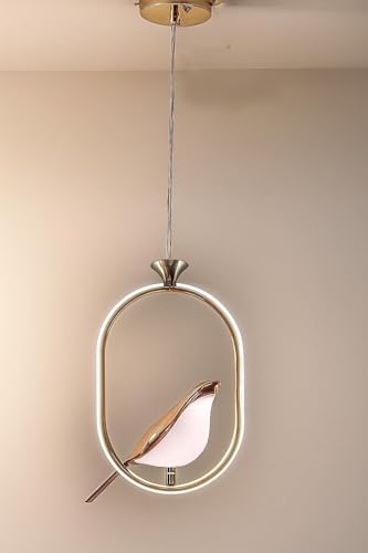 Image of Modern Luxury Bird Design Pendant Light | Golden Finish Hanging Ceiling Lamp | Warm LED Decorative Light for Living Room, Bedroom, Dining Area, Hotel & Home Decor