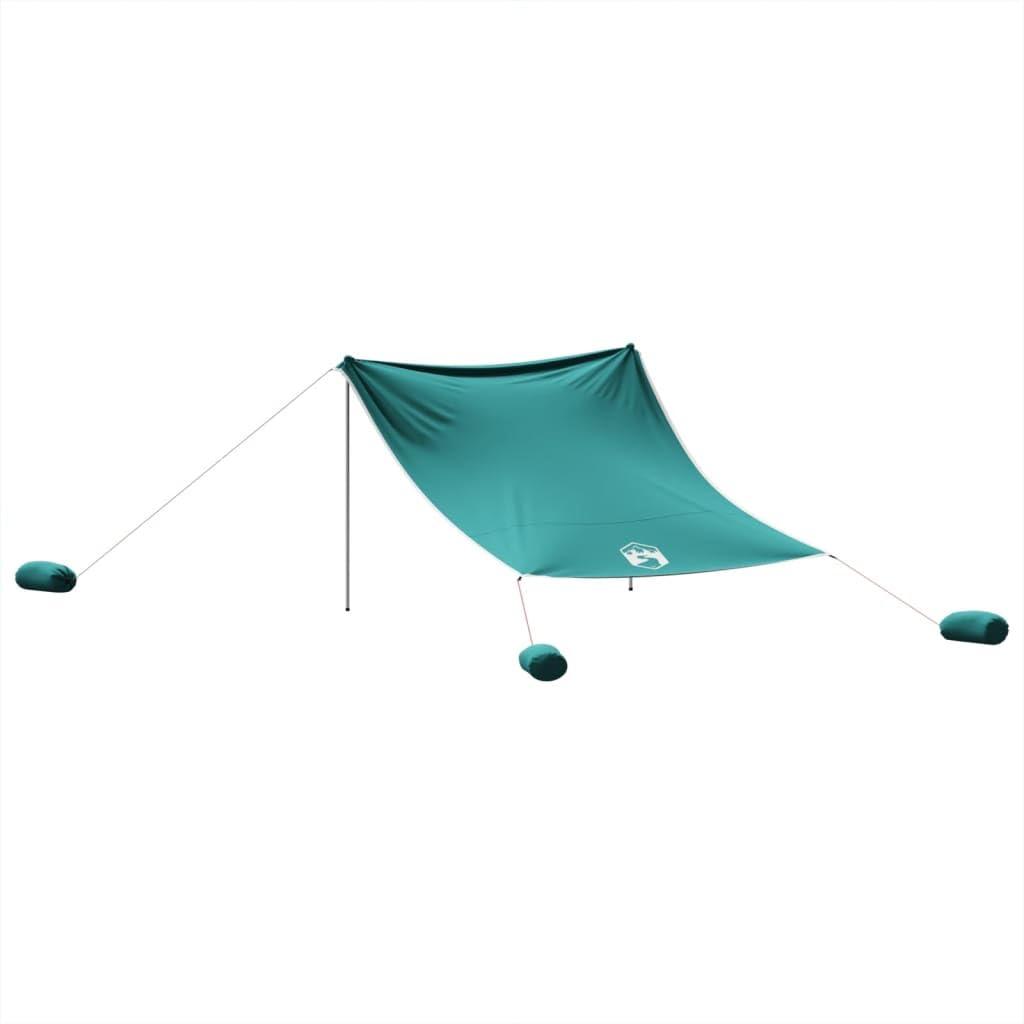 Namiot plażowy w cieniu, niebieski, 214 x 236 cm, składany dach plażowy z ochroną UV 40+, z poliestru, muszla plażowa z drążkami i czterema workami na piasek, lekki i przenośny, w torbie do