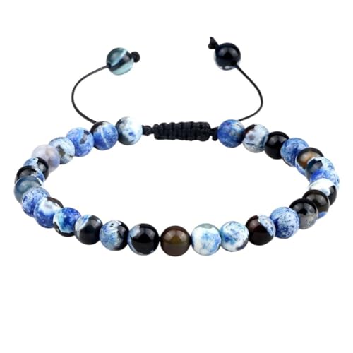 Bracelet de perles d'onyx et agate de feu 6mm bijou pierre naturelle réglable
