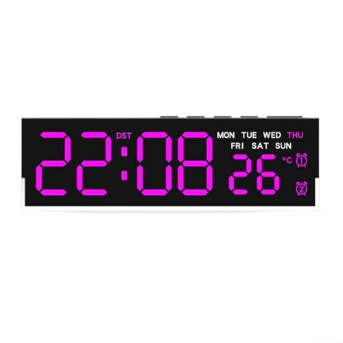 Reloj de pared LED con pantalla digital grande con temperatura, fecha, día, alarma y brillo personalizable para un mejor uso en el hogar u oficina (C)