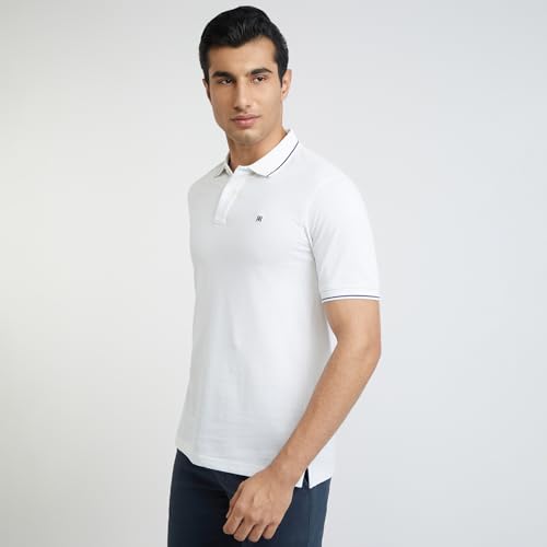 Image of Raymond Men's Modern Fit Solid Pattern Pure Cotton Polo Neck Half Sleeve Casual T-Shirt