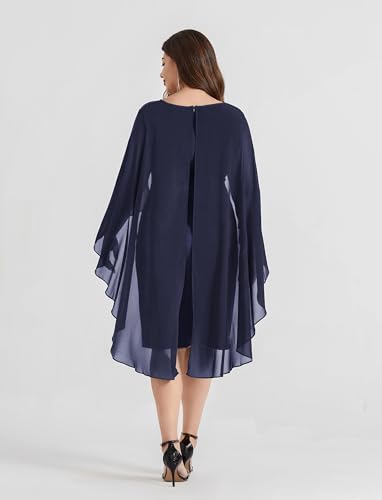 Hanna Nikole Womens Plus Size Chiffon Cape Dress Crew Neck Wedding Guest Dresses Ruched Bodycon Cocktail Pencil Dress2