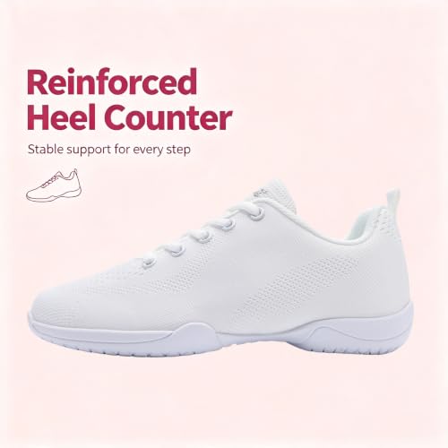 Image of Youth Cheer Shoes Girls White Cheerleading Shoes Dance Athletic Training Breathable Fabric Dancing Lightweight Competition Comfortable Sport Kids Girls Cheer Sneakers