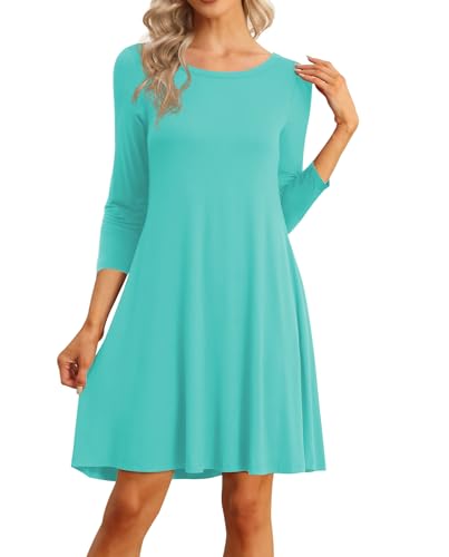Image of VIISHOW Womens Round Neck 3 /4 Sleeves A-line Casual Tshirt Dress with Pocket