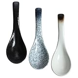 Hemobllo 3 Stück Keramik Löffelset Asiatische Suppenlöffel Hitzebeständig Farblich Abgestimmt für Honig Suppe und Dessert