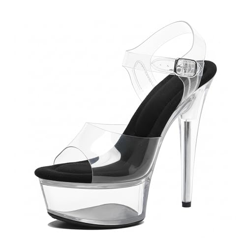 WUXIN H&P Women's 6in Clear Platform High Heels Ankle-Strap Sexy...