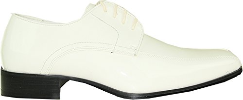 VANGELO Men Tuxedo Shoe TUX-5 Fashion Square Toe for Wedding Formal Event Ivory Patent 8.5W4
