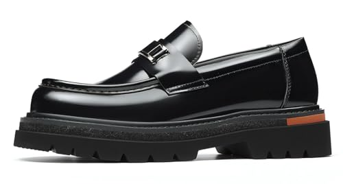 Santimon Men's Slip On Penny Loafers Dress Shoes with Buckle Detail - Shiny Leather Platform Chunky Sole Mocasines for Casual Business Formal Office Prom Wedding2