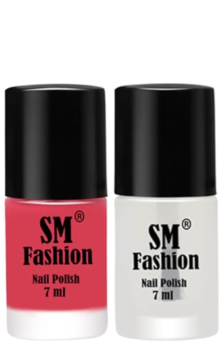 Image of Long Lasting Nail Polish | Nail Paint Combo 7 ml Each) - Set of 2 Rose-Top Coat