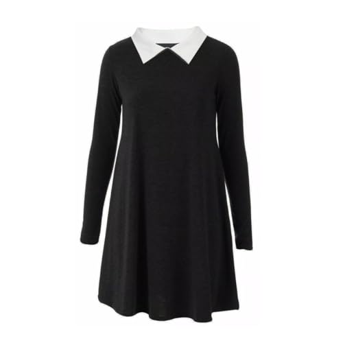 HUBIBUBI Ladies Long Sleeve Peter Pan Collar Flared Festive Halloween Swing Dress Top Ladies Pater Pan Collar Swing Party Dress Plus Size UK 8 to 26 (UK Numeric 12 14 Regular Regular Black)