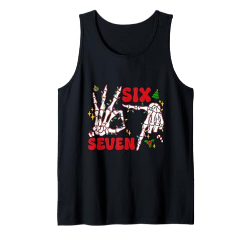 Funny Xmas 67 Skeleton Hand Six Seven Christmas Lights Shirt Tank Top