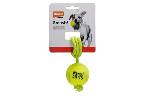 Karlie Tennisball mit Wurfseil, Hundespielzeug, Gummi/Beflockt, Gelb, 17x6x6 cm