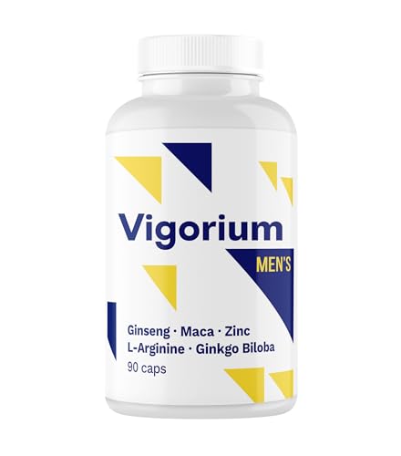 VIGORIUM para Hombres - Dosis Alta - Más Fuerza + Duración - Maca, Tribulus Terrestris, Ginseng, L-Arginina, Ginkgo Biloba y Zinc - 90 Cápsulas