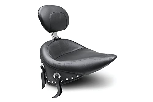 Mustang Motorcycle Seats 79485 Wide Touring Solo Seat with Driver Backrest for Harley-Davidson Softail Softail Standard Rear Tire 2000-'15, Chrome Studded, Black with Conchos