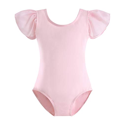 STELLE Girl's Cotton Ruffle Short Sleeve Leotard for Dance, Gymnastics and Ballet