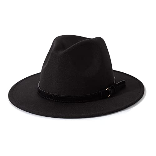 Image of Lisianthus Men & Women Vintage Wide Brim Fedora Hat | Classic Belt Buckle Decor, Adjustable Drawstring, Inner Breathable Sweatband, Timeless Style, Ideal for Travel & Daily